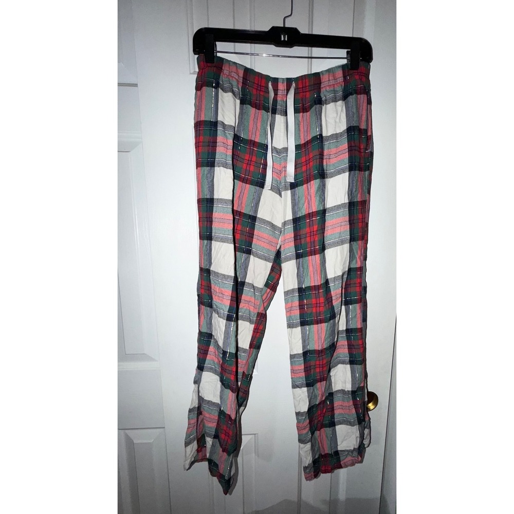 Victoria's Secret Pajama Pants Womens Small Red‎ Green Plaid Excellent Metallic